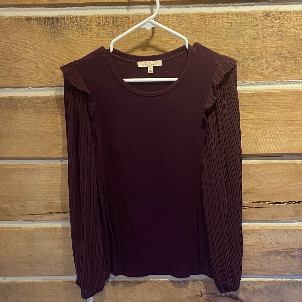 Elegant Burgundy Pleated Sleeve Blouse